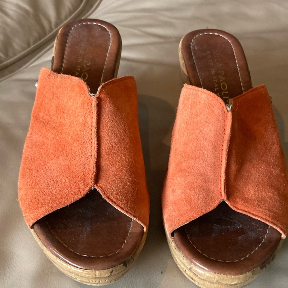 Mila Paoli Orange Suede Wedge Sandals